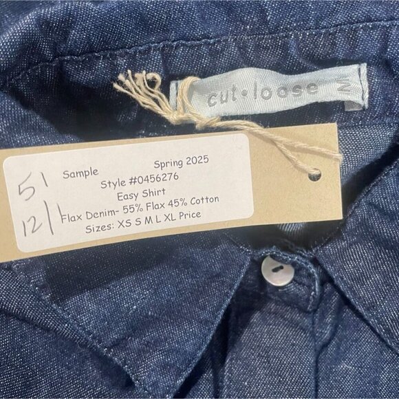 NEW Cut Loose Size Medium Top Blouse Button Down Shirt Collared Flax Boho Denim - Picture 8 of 11